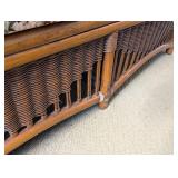 SR - Rattan Sofa with Floral Cushions & Glass-Top Coffee Table