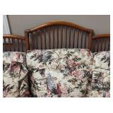 SR - Rattan Sofa with Floral Cushions & Glass-Top Coffee Table