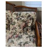 SR - Rattan Sofa with Floral Cushions & Glass-Top Coffee Table