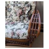 SR - Rattan Sofa with Floral Cushions & Glass-Top Coffee Table