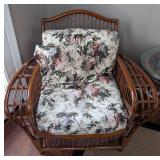 SR - Rattan Armchair with Floral Cushions & Round Glass-Top Side Table