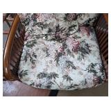 SR - Rattan Armchair with Floral Cushions & Round Glass-Top Side Table