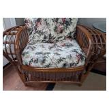 SR - Rattan Armchair with Floral Cushions & Round Glass-Top Side Table