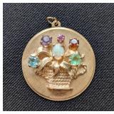 K - 14K Gold Pendant - Vintage Multi-Gem Bouquet
