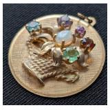 K - 14K Gold Pendant - Vintage Multi-Gem Bouquet
