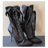 UL - Balmain Satin Lace-Up Boots - Size 36 EU (US 6) - Black