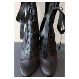 UL - Balmain Satin Lace-Up Boots - Size 36 EU (US 6) - Black
