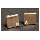 K - Pair of Cufflinks 14K Gold Diamond Bezel Square
