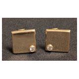 K - Pair of Cufflinks 14K Gold Diamond Bezel Square