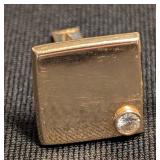 K - Pair of Cufflinks 14K Gold Diamond Bezel Square