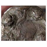 K - Vanity Jar - Antique Sterling Silver Top, Cut Glass with Rose Motifs,