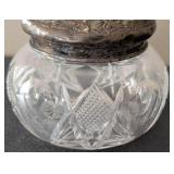 K - Vanity Jar - Antique Sterling Silver Top, Cut Glass with Rose Motifs,