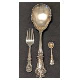 K - Sterling Silver Serving Spoon - 8 in - Ornate Floral Pattern (Lot of 3)