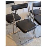 UL - Set of Four Vintage Folding Chairs - Black Vinyl Seats, Chrome Frames