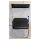 UL - Set of Four Vintage Folding Chairs - Black Vinyl Seats, Chrome Frames