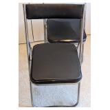 UL - Set of Four Vintage Folding Chairs - Black Vinyl Seats, Chrome Frames