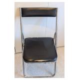 UL - Set of Four Vintage Folding Chairs - Black Vinyl Seats, Chrome Frames