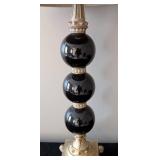 UL - Beaded Table Lamp - Black Glass Orb Column, Gold Tone Base