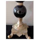 UL - Beaded Table Lamp - Black Glass Orb Column, Gold Tone Base