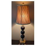 UL - Beaded Table Lamp - Black Glass Orb Column, Gold Tone Base