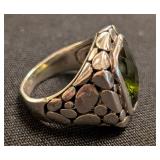 K - (3) Sterling Silver Rings - Size 6 Green Stone, Black Stone, Beaded Dome