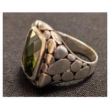 K - (3) Sterling Silver Rings - Size 6 Green Stone, Black Stone, Beaded Dome