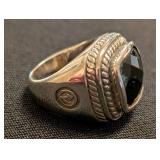 K - (3) Sterling Silver Rings - Size 6 Green Stone, Black Stone, Beaded Dome