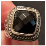 K - (3) Sterling Silver Rings - Size 6 Green Stone, Black Stone, Beaded Dome