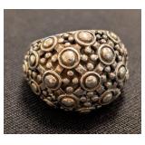 K - (3) Sterling Silver Rings - Size 6 Green Stone, Black Stone, Beaded Dome