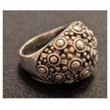 K - (3) Sterling Silver Rings - Size 6 Green Stone, Black Stone, Beaded Dome