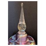 K - Vintage Vandermark Art Glass Perfume Bottle - Iridescent Purple with Floral Motifs