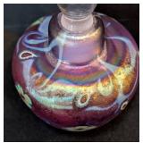 K - Vintage Vandermark Art Glass Perfume Bottle - Iridescent Purple with Floral Motifs