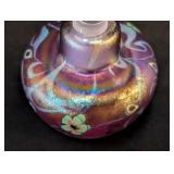 K - Vintage Vandermark Art Glass Perfume Bottle - Iridescent Purple with Floral Motifs