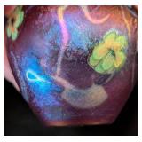 K - Vintage Vandermark Art Glass Perfume Bottle - Iridescent Purple with Floral Motifs