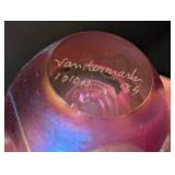 K - Vintage Vandermark Art Glass Perfume Bottle - Iridescent Purple with Floral Motifs