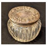K - Antique Sterling Silver-Topped Crystal Vanity Jar