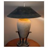 ML - Table Lamp with Textured Cream Ceramic Urn Base & Iron Scroll Arms