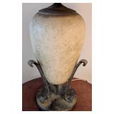 ML - Table Lamp with Textured Cream Ceramic Urn Base & Iron Scroll Arms
