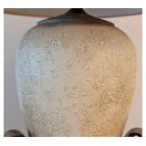 ML - Table Lamp with Textured Cream Ceramic Urn Base & Iron Scroll Arms