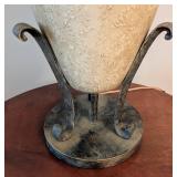 ML - Table Lamp with Textured Cream Ceramic Urn Base & Iron Scroll Arms