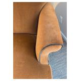 LR - Armchair Brown Velvet with Blue Piping