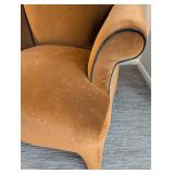 LR - Armchair Brown Velvet with Blue Piping