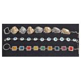 K - Bracelets - Sterling Silver Evil Eye Disc Bracelets & Rainbow Square Gem Bracelet - Lot of 3