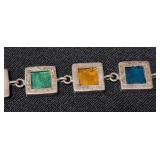 K - Bracelets - Sterling Silver Evil Eye Disc Bracelets & Rainbow Square Gem Bracelet - Lot of 3