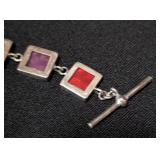 K - Bracelets - Sterling Silver Evil Eye Disc Bracelets & Rainbow Square Gem Bracelet - Lot of 3