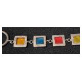 K - Bracelets - Sterling Silver Evil Eye Disc Bracelets & Rainbow Square Gem Bracelet - Lot of 3