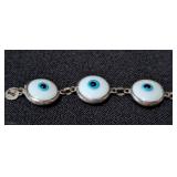 K - Bracelets - Sterling Silver Evil Eye Disc Bracelets & Rainbow Square Gem Bracelet - Lot of 3