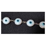 K - Bracelets - Sterling Silver Evil Eye Disc Bracelets & Rainbow Square Gem Bracelet - Lot of 3