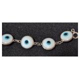 K - Bracelets - Sterling Silver Evil Eye Disc Bracelets & Rainbow Square Gem Bracelet - Lot of 3