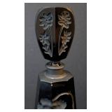 K - Vintage Irice Black Crystal Perfume Bottle Floral Frosted Motif - Made in Japan